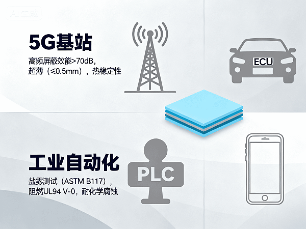 专业的四象限应用领域技术图表，将画面分为四个象限：左上角象限标注“5G基站”，背...