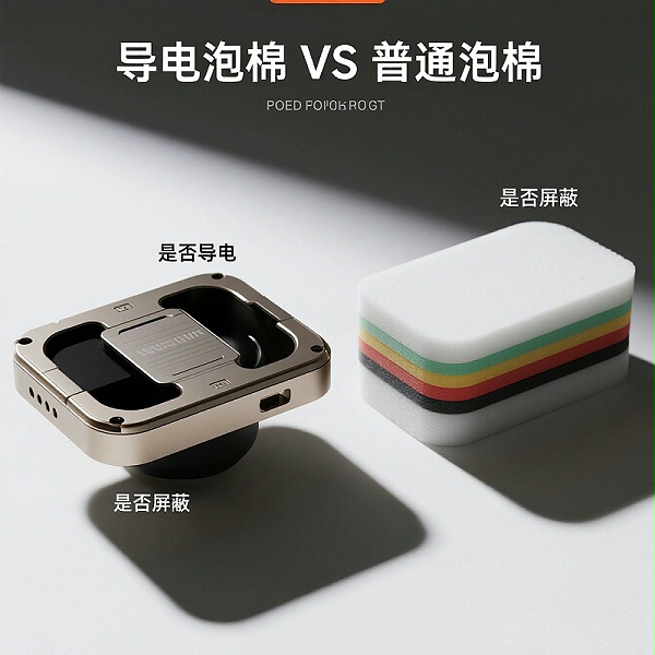 导电泡棉与普通泡棉对比图 建议用途：与普通泡棉对比时插入 图片内容：左右并列摆...