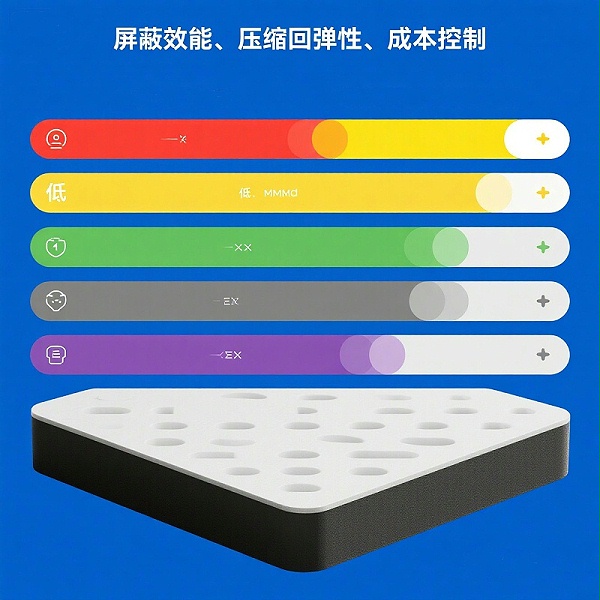 导电屏蔽海绵与导电屏蔽泡棉对比图，康丽达导电屏蔽海绵性能对比，EMI屏蔽材料对比图