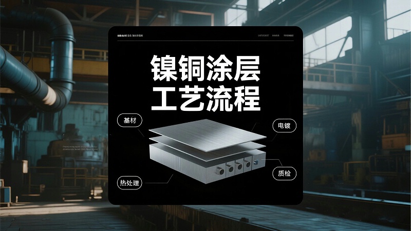 jimeng-2025-08-04-1971-技术剖面图，展示镍铜涂层工艺流程：基材→电镀→热处理→质检。