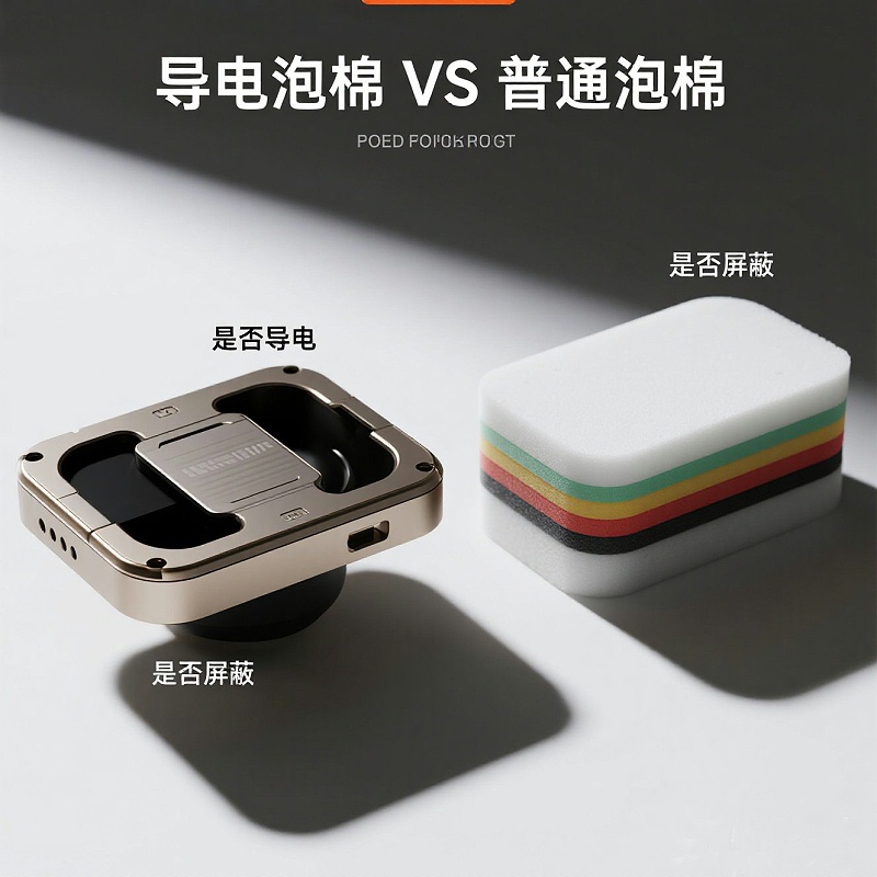 导电泡棉与普通泡棉对比图 建议用途：与普通泡棉对比时插入 图片内容：左右并列摆...