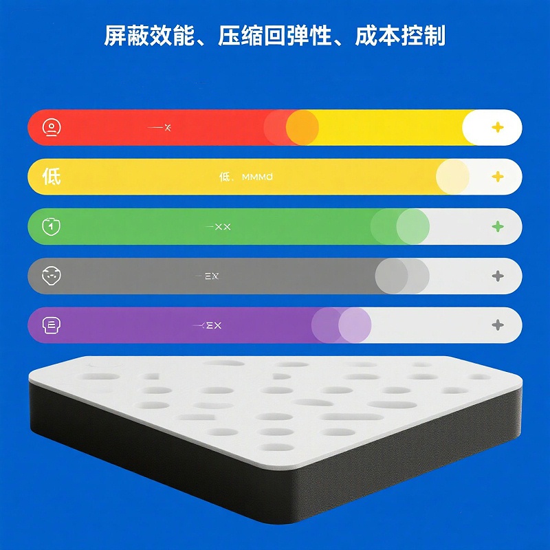 导电屏蔽海绵与导电屏蔽泡棉对比图，康丽达导电屏蔽海绵性能对比，EMI屏蔽材料对比图